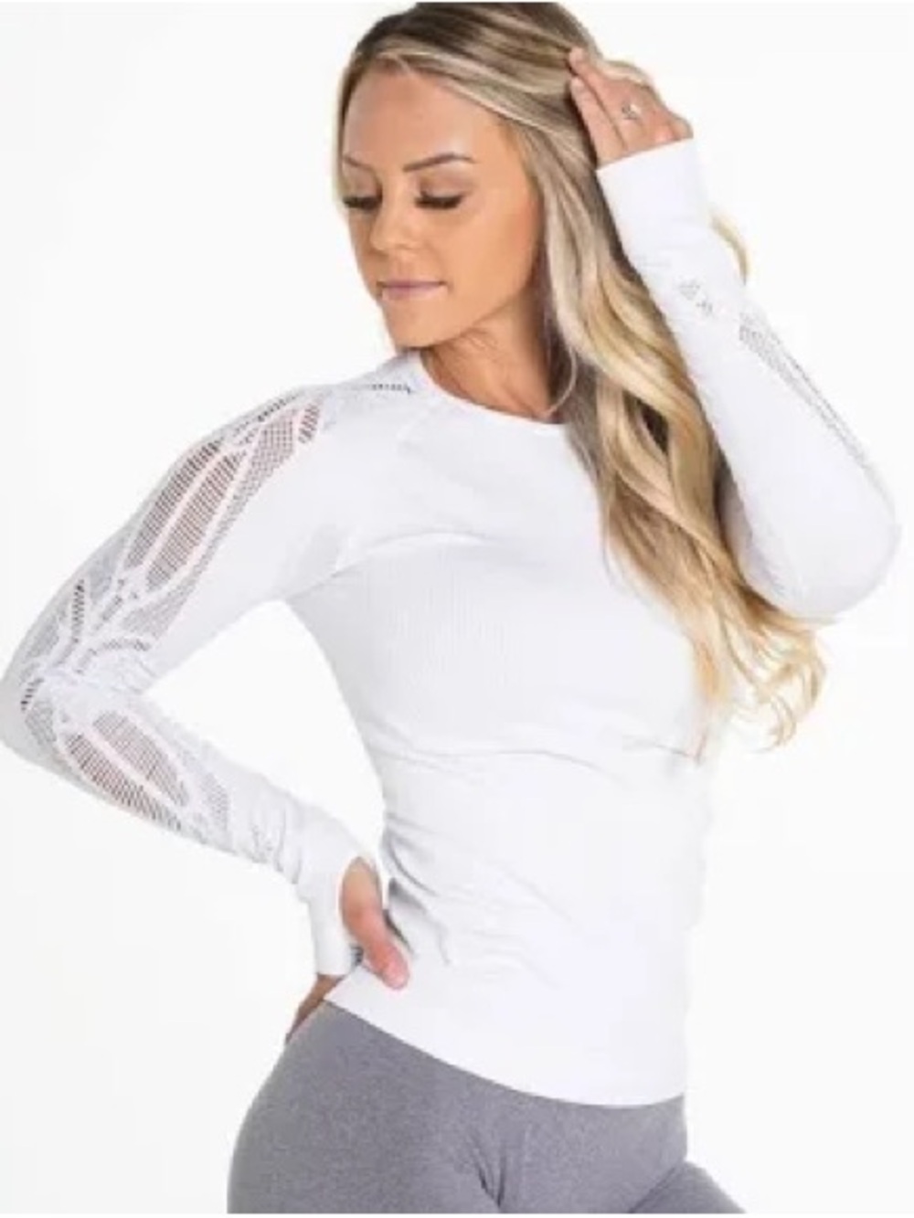 NVGTN White Long-Sleeve Top with Mesh Sleeve Detail